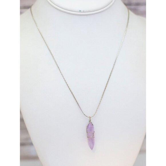 18 inch, Vintage Lucky Charm Lavender Crystal Necklace - BZ2 - Picture 2 of 3